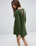 Asos Swing Dress With Long Sleeves And Seam Detail - Green