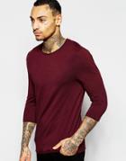 Asos Extreme Muscle 3/4 Sleeve T-shirt With Raw Edge And Scoop Neck Oxblood - Oxblood