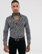 Devils Advocate Navy Chevron Slim Fit Shirt - Navy