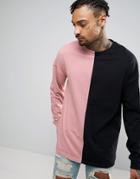 Asos Oversized Long Sleeve T-shirt In Half And Half With Bellow Sleeve In Heavyweight - Multi
