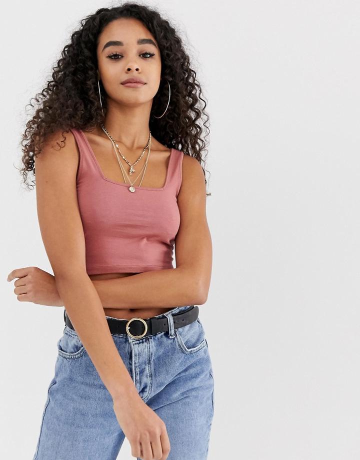 Asos Design Crop Square Neck Cami In Pink - Pink