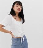 Brave Soul Petite Tie Front Crop T Shirt With Button Front - White