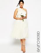 Asos Curve Wedding Mesh Midi Dress With One Shoulder & Corsage - Black