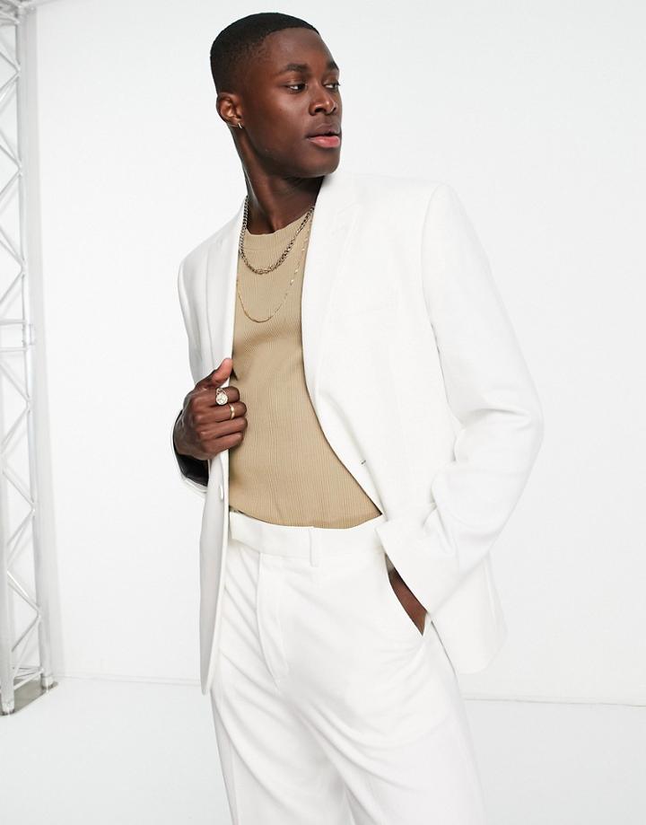 Asos Design Slim Longline Suit Jacket In White