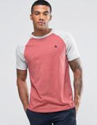 Asos T-shirt With Contrast Sleeves And Logo In Red/gray - Red