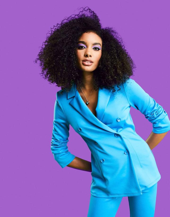 Asos Design Structured Jersey Double Breasted Suit Blazer In Pop Blue-blues