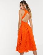 Asos Design Fold Detail Lace Prom Dress With Open Back - Orange