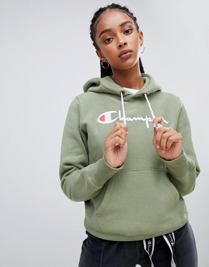 Champion Boyfriend Hoodie With Front Script Embroidered Logo - Green