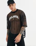 Asos Design Oversized T-shirt With City Puff Print In Mesh