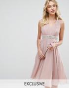 Tfnc Wedding Embellished Midi Dress With Plunge Neck - Pink