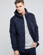 Asos Quilted Jacket With Hood In Navy - Navy
