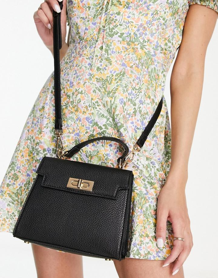 Asos Design Lock Detail Bag With Top Handle And Detachable Crossbody Strap In Black