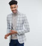 Asos Tall Super Skinny Blazer In Gray Wool Mix With Green Windowpane Check - Gray