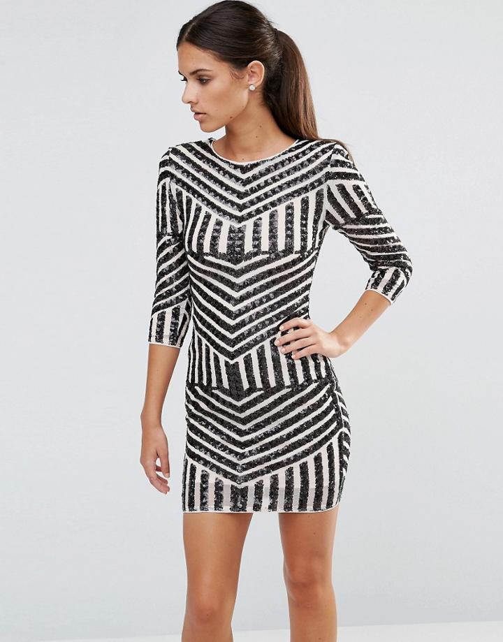 Tfnc Sequin Mini Dress With 3/4 Sleeves - Gold