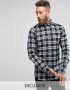 Heart & Dagger Skinny Shirt In Plaid With Cut Away Collar - Black