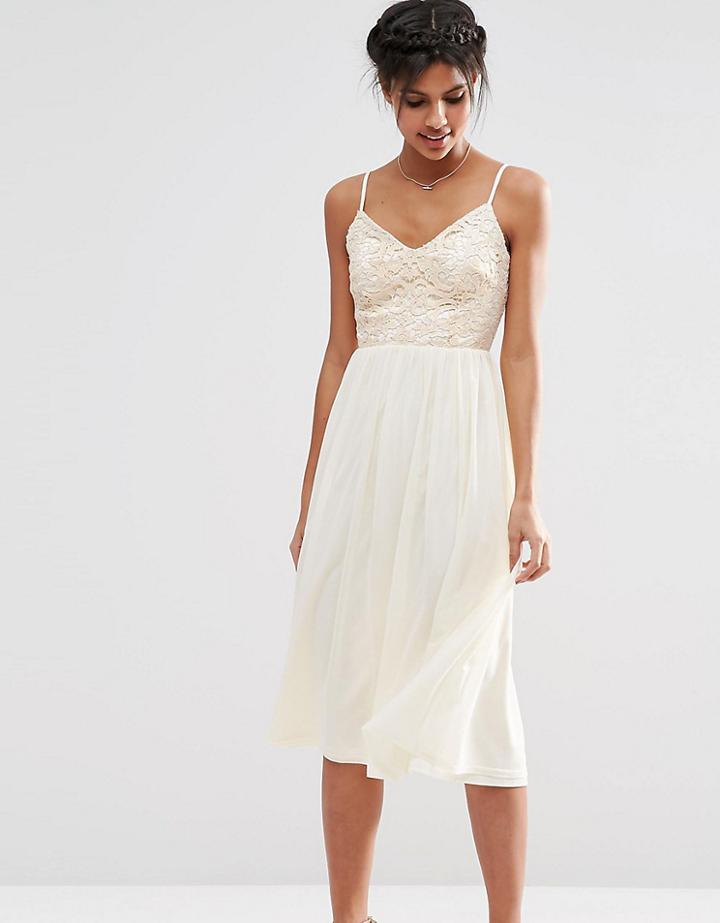 Asos Tall Lace Sequin Bodice Cami Midi Skater Dress - Beige