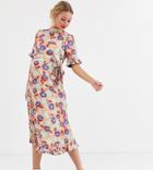 Asos Design Maternity Midi Jacquard Floral Dress With Belt-multi