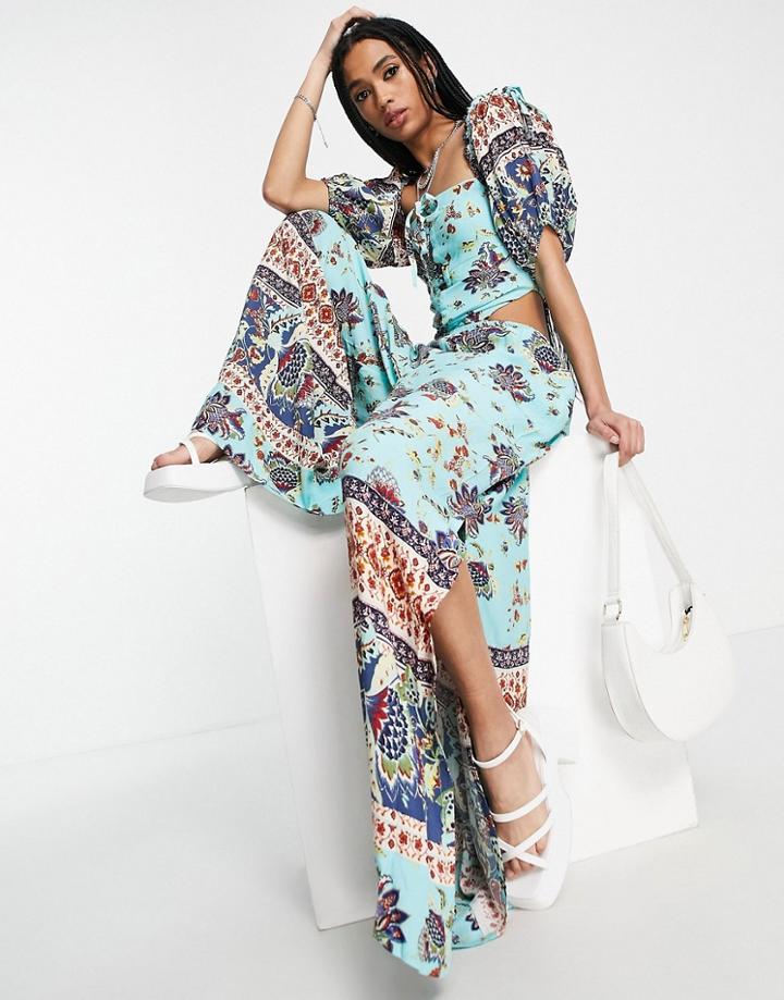 Free People Bali Citrus Skies Paisley Print Jumpsuit In Bright Blue