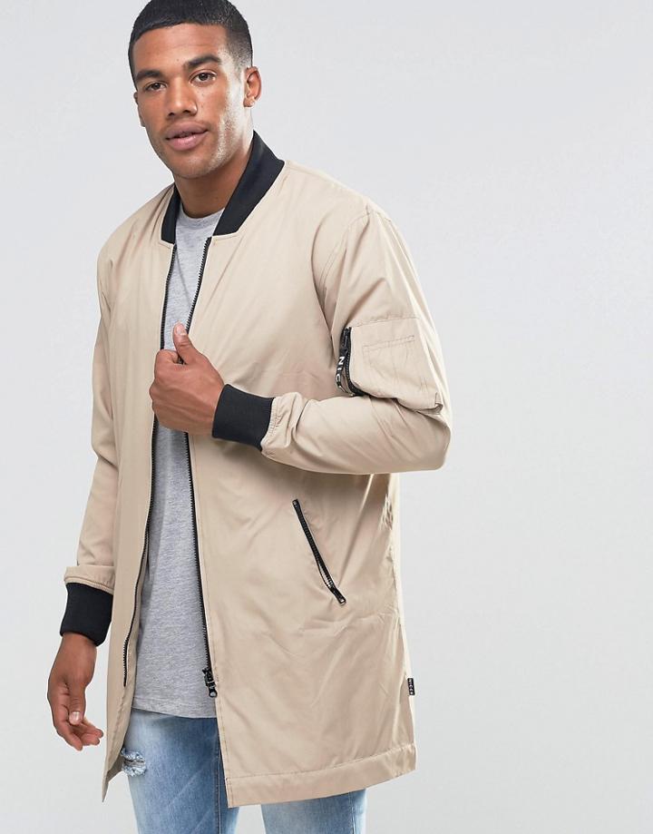 Nicce London Longline Bomber Jacket - Stone