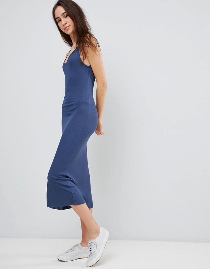 Brave Soul Ella Low Back Midi Dress In Rib - Blue