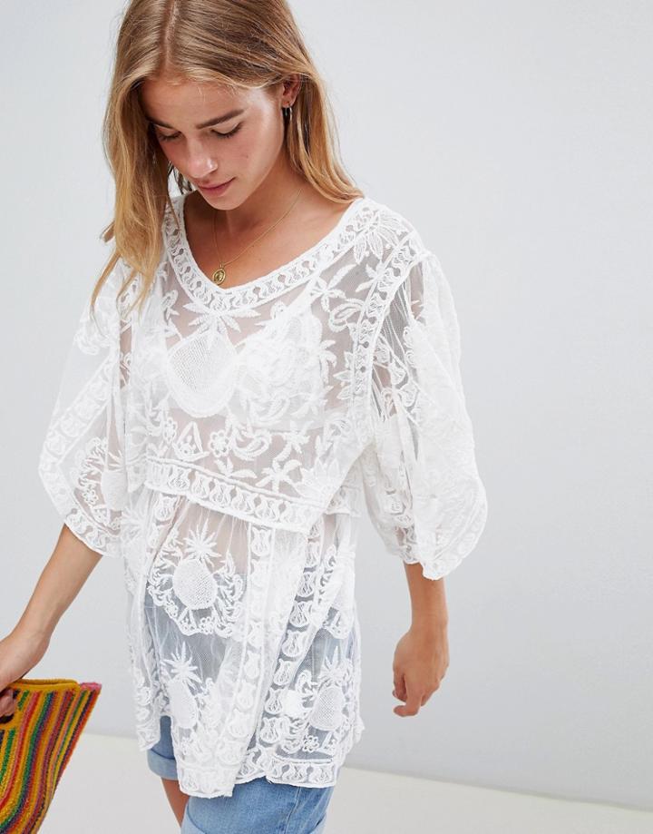 Qed London Crochet Top - White