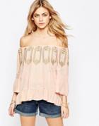 Hazel Embroidered Neck Blouse - Blush