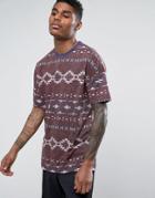 Asos Oversized T-shirt With Geo-tribal Print And Contrast Ringer - Red