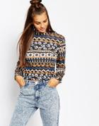 Monki Retro Print High Neck Top - Multi