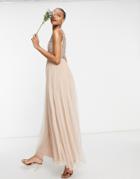 Maya Bridesmaid 2 In 1 Maxi Tulle Dress With Tonal Delicate Sequins In Taupe Blush-pink