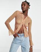 River Island 60's Shirred Shirt In Orange