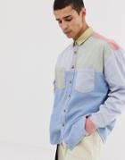 Asos Design Oversized 90's Style Cut & Sew Denim Shirt In Pastels - Multi