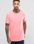Asos Longline T-shirt With Crew Neck In Pink Fluro - Pink Fluro