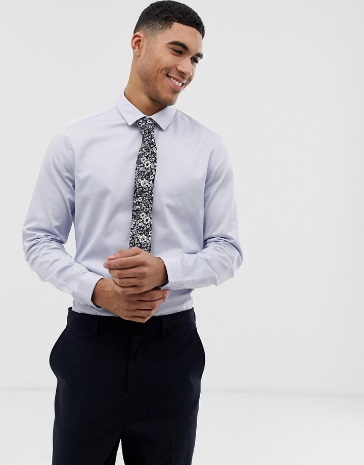Asos Design Wedding Slim Sateen Shirt In Blue - Blue