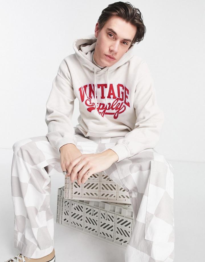 Vintage Supply Hoodie In Off White With Varsity Logo Print
