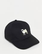 Asos Design Baseball Cap In Black With Dog Embroidery