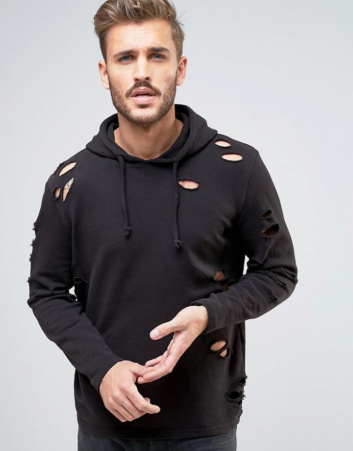New Look Hoodie With Rips In Black - Black
