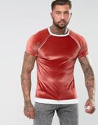 Asos Muscle T-shirt In Velour With Rib Hem And Piping - Red