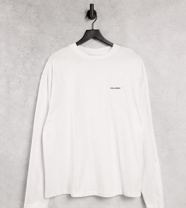 Collusion Oversized Logo Long Sleeve T-shirt In White