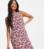 Miss Selfridge Petite Mae Halter Neck Mini Dress In Red Floral Print
