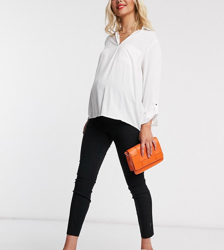 Asos Design Maternity Over The Bump High Waist Pants In Skinny Fit-black