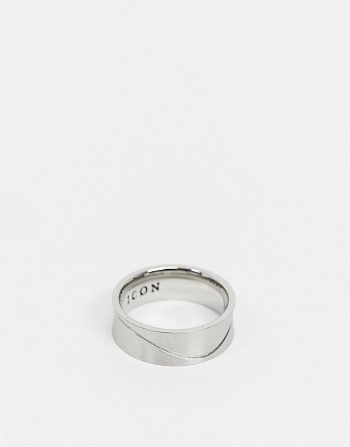 Icon Brand Stainless Steel Band Ring With Uneven Line Detail-silver