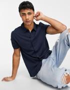 Asos Design Organic Standard Fit Jersey Shirt In Navy