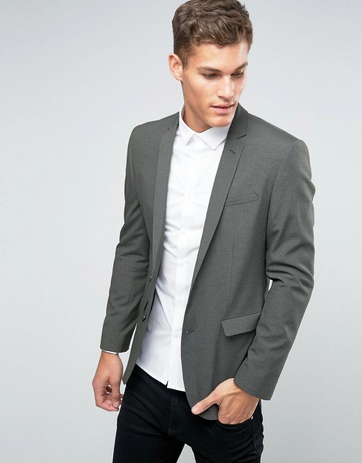 Asos Skinny Smart Blazer In Khaki - Green