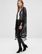 Silk Long Devore Jacket - Black