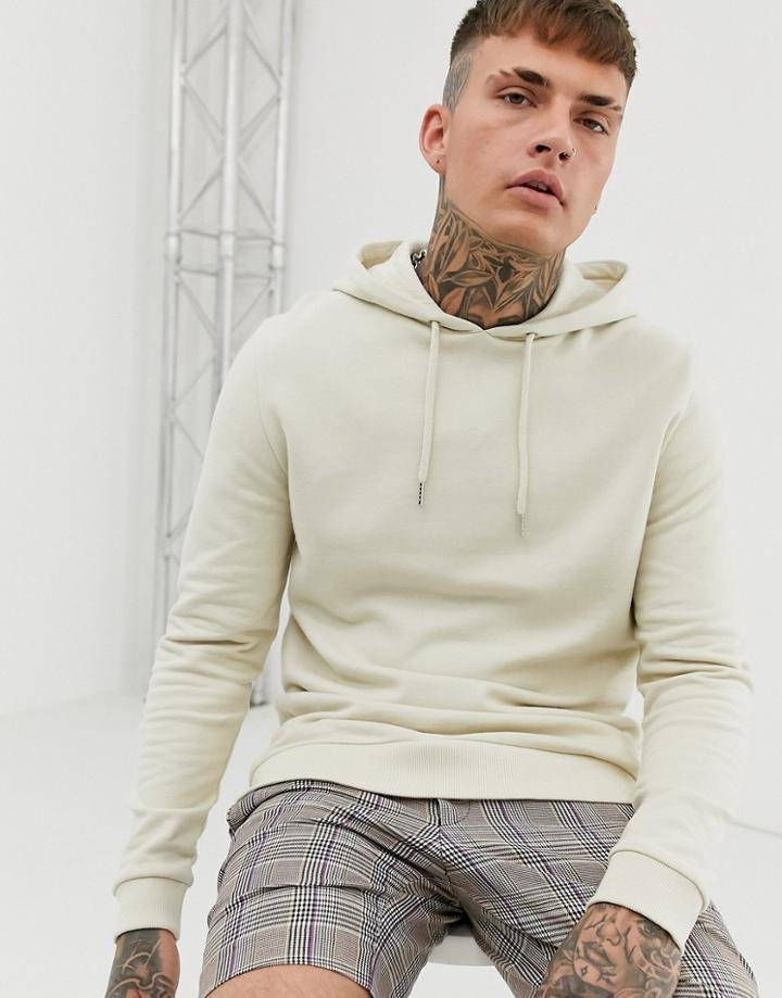 Asos Design Longline Hoodie In Beige