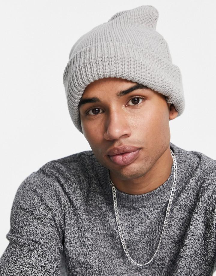 New Look Fisherman Beanie In Light Gray