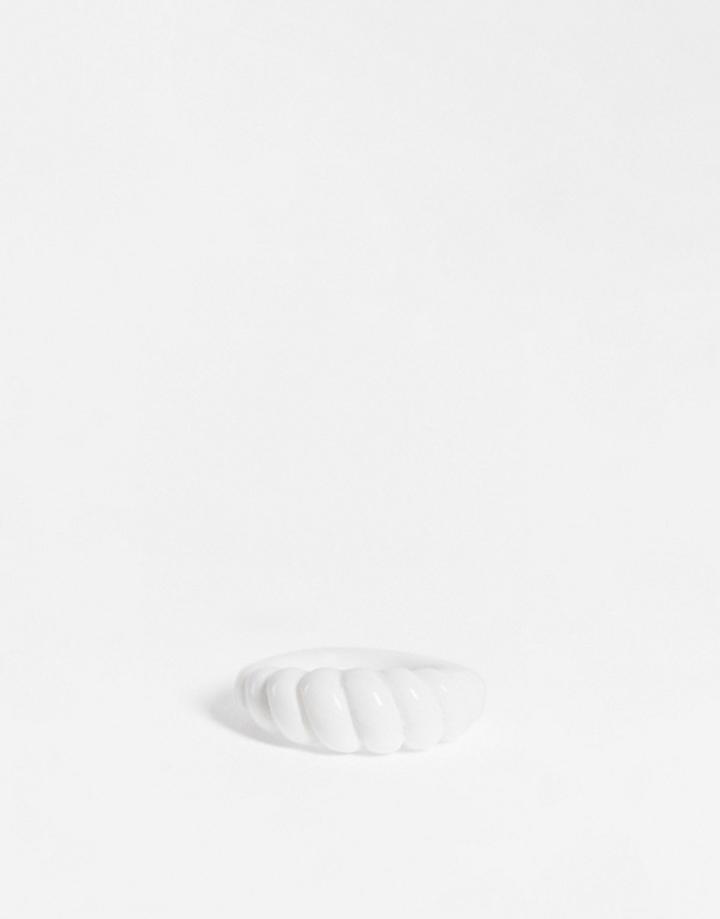 Asos Design Ring With Twist Design In White Plastic