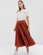 Asos Design Pleated Midi Skirt In Satin - Red