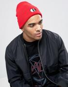 Asos Skater Fit Beanie With Eyes Embroidery - Red