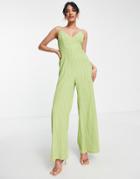Lola May Tie Back Wide Leg Jumpsuit In Lime-green
